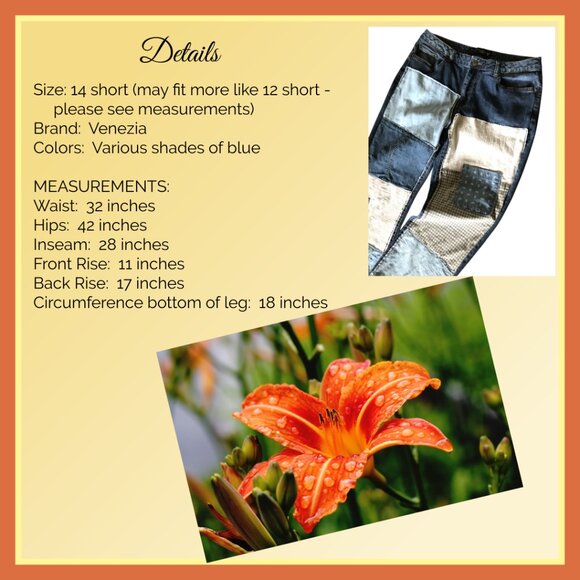 Denim Patchwork Jeans, 12-14: Blue on Blue Edgy Upcycled Grunge Hippie Pants - Picture 3 of 8